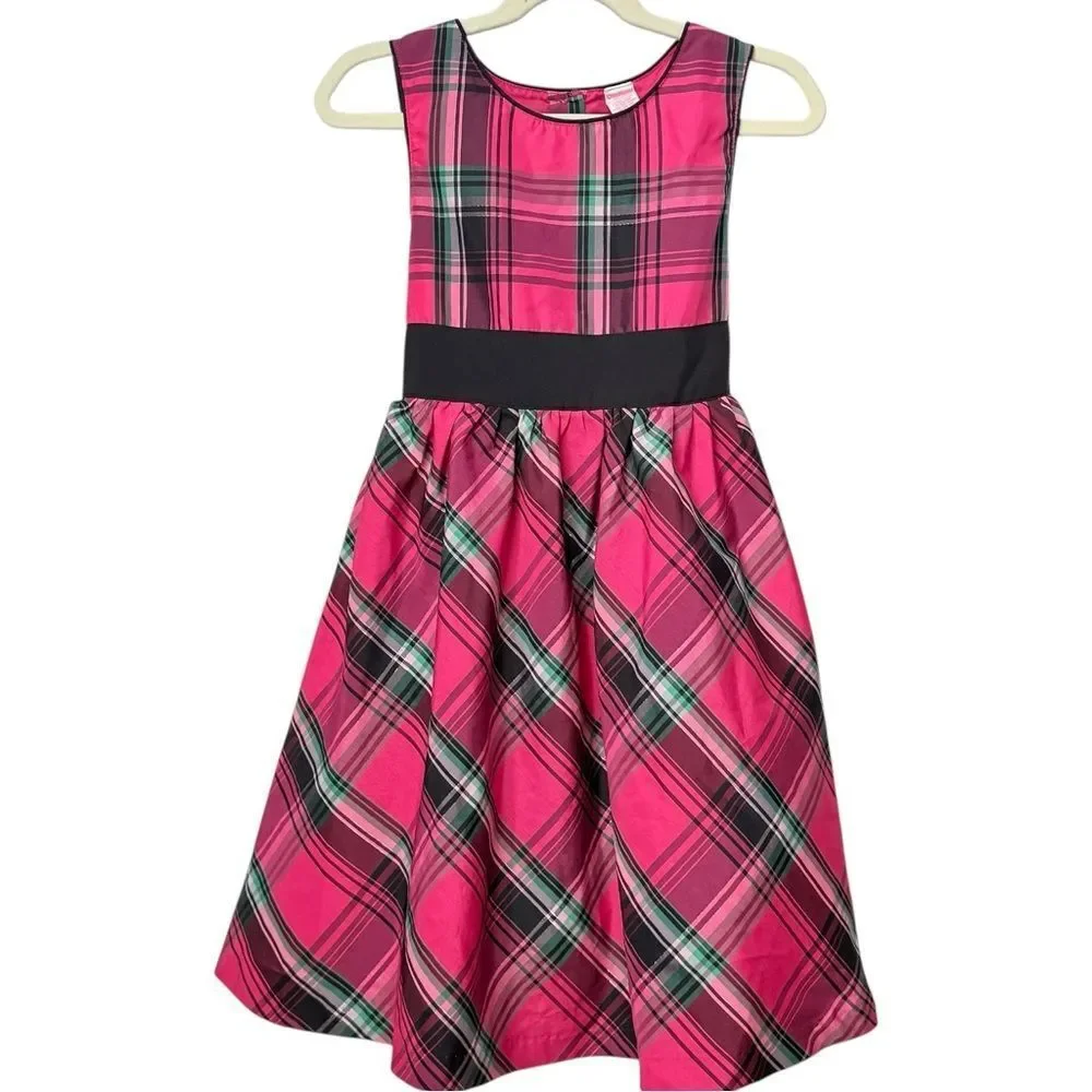 OshKosh B’Gosh Girls Pink Plaid Sleeveless Bow Back Plaid Formal Party Dress. 6.